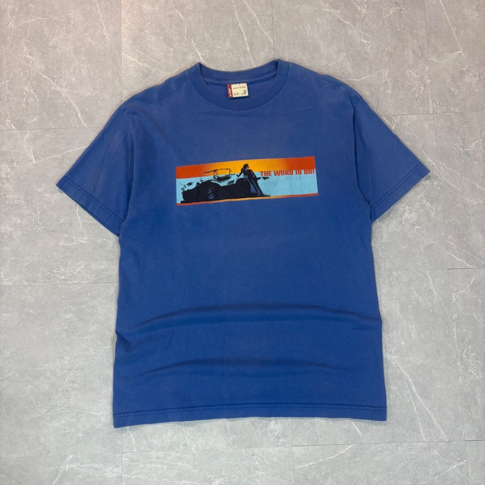 Levis Mens Blue The Word Is Go Graphic T-Shirt Short Sleeve Size M Vintage Style